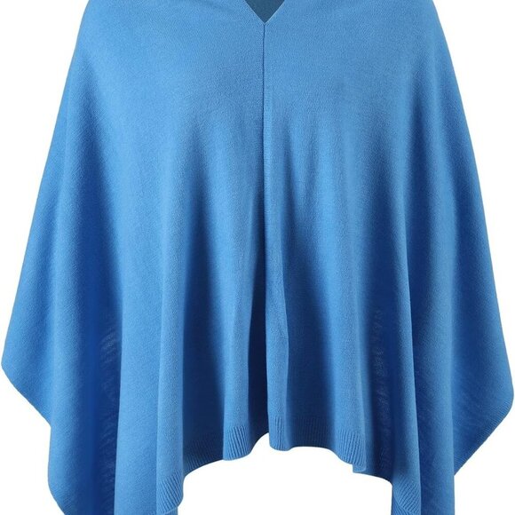 Women Knit Poncho Sweater Lightweight Solid Shawl Wrap Scarf Cape - Picture 2 of 4